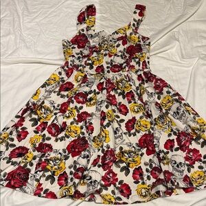 Hot Topic Floral Skull Casual Dress - Red, Yellow, Black